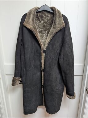 Blue Duck Women's Dark Gray Black Shearling-Trim Button Coat, XL